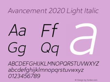 Avancement 2020 Light Italic Version 1.50;March 28, 2020;FontCreator 11.5.0.2422 64-bit Font Sample