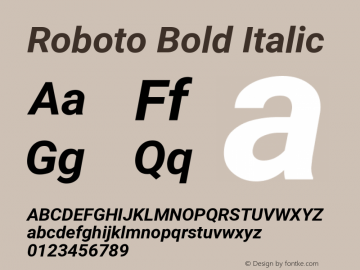 Roboto Bold Italic Version 2.01404; 2016 Font Sample