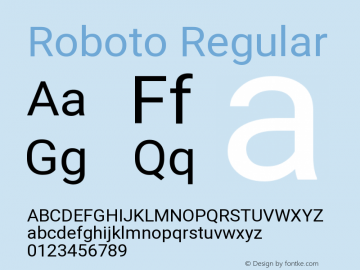 Roboto Regular Version 2.01404; 2016 Font Sample