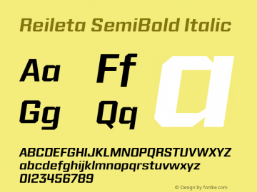 Reileta-SemiBoldItalic Version 1.000;PS 001.000;hotconv 1.0.70;makeotf.lib2.5.58329 Font Sample