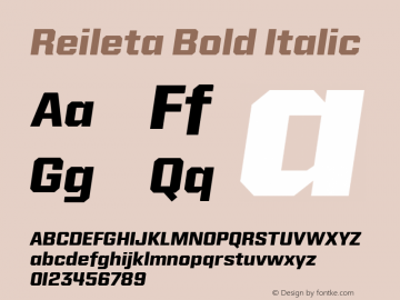 Reileta-BoldItalic Version 1.000;PS 001.000;hotconv 1.0.70;makeotf.lib2.5.58329 Font Sample