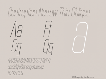 Contraption Narrow Thin Oblique Version 1.001 2015 Font Sample