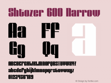 Shtozer-600Narrow Version 1.000; ttfautohint (v0.97) -l 8 -r 50 -G 200 -x 14 -f dflt -w G Font Sample