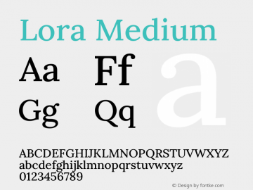 Lora Medium Version 3.000; ttfautohint (v1.8.3) Font Sample