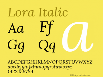 Lora Italic Version 3.000; ttfautohint (v1.8.3) Font Sample