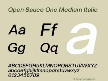 Open Sauce One Medium Italic Version 1.475 Font Sample