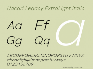 Uacari Legacy ExtraLight Italic Version 2.022;April 18, 2020;FontCreator 12.0.0.2522 64-bit; ttfautohint (v1.8.3)图片样张