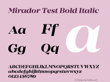 Mirador Test Bold Italic Version 1.002;PS 001.002;hotconv 1.0.88;makeotf.lib2.5.64775 Font Sample