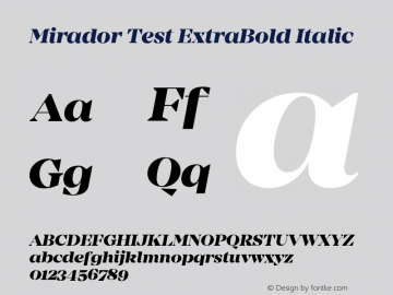 Mirador Test ExtraBold Italic Version 1.002;PS 001.002;hotconv 1.0.88;makeotf.lib2.5.64775 Font Sample