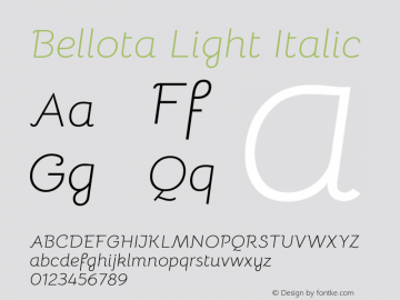 Bellota Light Italic Version 4.001 Font Sample