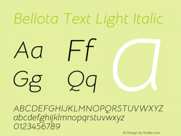 Bellota Text Light Italic Version 4.001 Font Sample