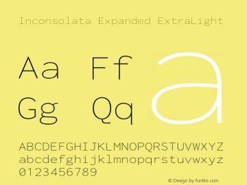 Inconsolata Expanded ExtraLight Version 3.001 Font Sample