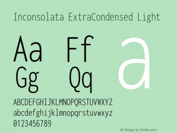 Inconsolata ExtraCondensed Light Version 3.001 Font Sample