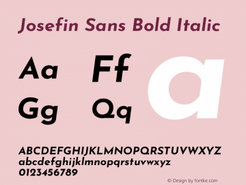 Josefin Sans Bold Italic Version 2.000 Font Sample