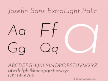 Josefin Sans ExtraLight Italic Version 2.000 Font Sample