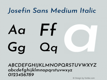 Josefin Sans Medium Italic Version 2.000 Font Sample