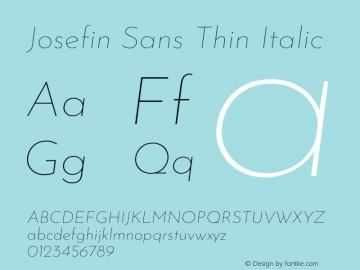 Josefin Sans Thin Italic Version 2.000 Font Sample