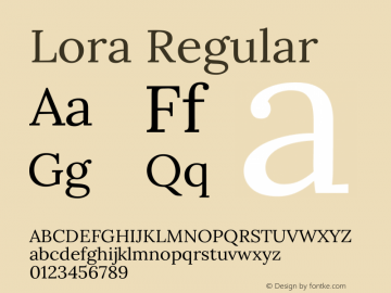 Lora Regular Version 3.000 Font Sample