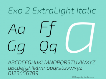 Exo 2 ExtraLight Italic Version 2.000 Font Sample