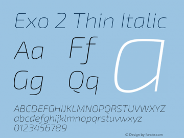 Exo 2 Thin Italic Version 2.000 Font Sample