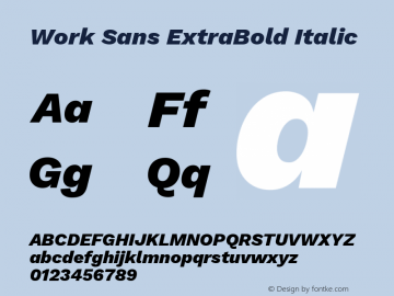 Work Sans ExtraBold Italic Version 2.009; ttfautohint (v1.8.1.43-b0c9)图片样张