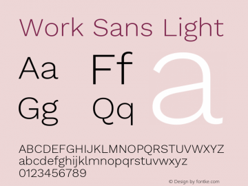 Work Sans Light Version 2.009; ttfautohint (v1.8.1.43-b0c9)图片样张