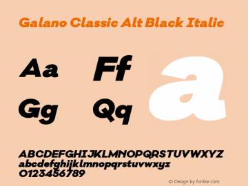 Galano Classic Alt Black Italic Version 1.000;PS 001.000;hotconv 1.0.70;makeotf.lib2.5.58329 Font Sample