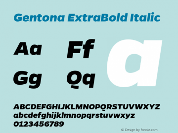 Gentona ExtraBold Italic Version 1.001;PS 001.001;hotconv 1.0.70;makeotf.lib2.5.58329图片样张