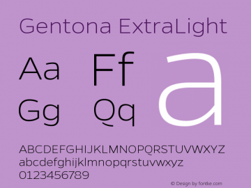 Gentona ExtraLight Version 1.001;PS 001.001;hotconv 1.0.70;makeotf.lib2.5.58329图片样张