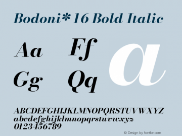 Bodoni* 16 Bold Italic Version 2.001图片样张