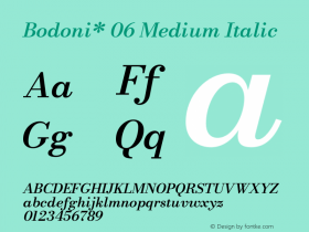 Bodoni* 06 Medium Italic Version 2.001 Font Sample