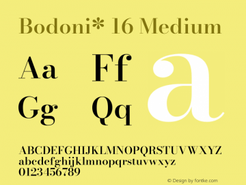 Bodoni* 16 Medium Version 2.001 Font Sample