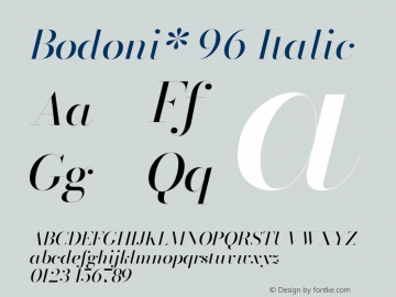 Bodoni* 96 Book Italic Version 2.001 Font Sample