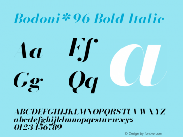 Bodoni* 96 Bold Italic Version 2.001 Font Sample