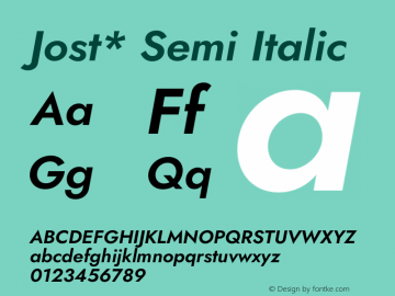 Jost* Semi Italic Version 3.500 Font Sample