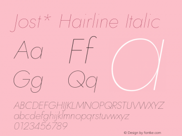 Jost* Hairline Italic Version 3.500 Font Sample