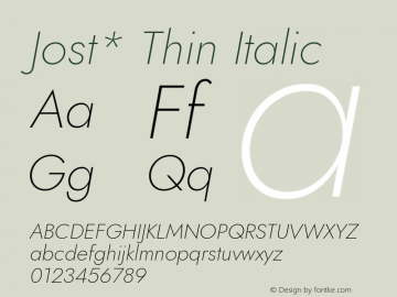 Jost* Thin Italic Version 3.500 Font Sample
