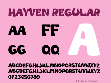 Hayven Version 1.00;April 25, 2020;FontCreator 12.0.0.2539 64-bit图片样张