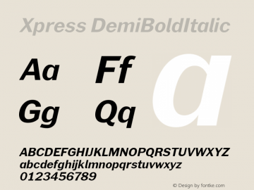 Xpress DemiBoldItalic Version 1.001;PS 001.001;hotconv 1.0.88;makeotf.lib2.5.64775 Font Sample
