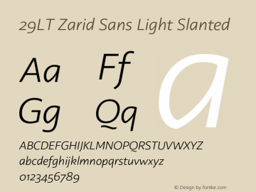 29LTZaridSans-LightSlanted Version 2.000;hotconv 1.0.109;makeotfexe 2.5.65596 Font Sample