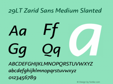 29LTZaridSans-MediumSlanted Version 2.000;hotconv 1.0.109;makeotfexe 2.5.65596 Font Sample