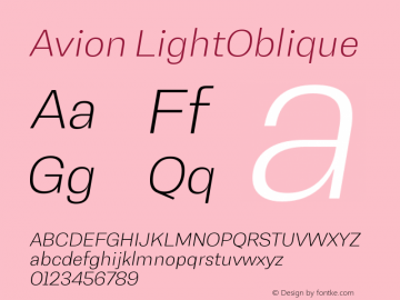 Avion LightOblique Version 1.00 Font Sample
