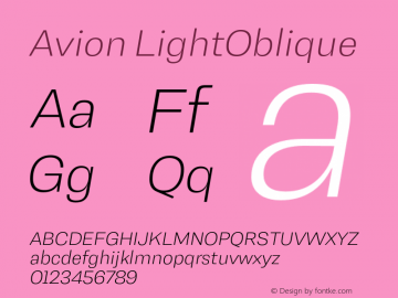 Avion-LightOblique Version 1.00 Font Sample