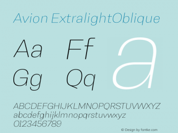 Avion ExtralightOblique Version 1.00 Font Sample