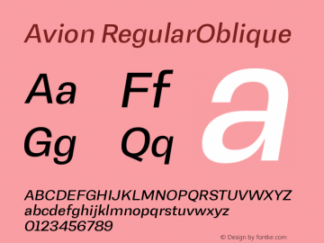 Avion RegularOblique Version 1.00 Font Sample