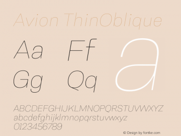 Avion-ThinOblique Version 1.00 Font Sample