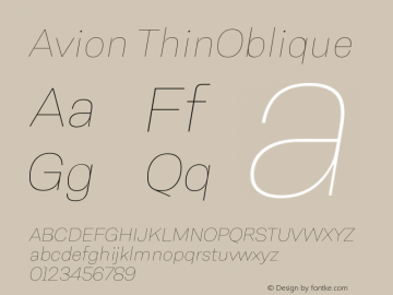 Avion ThinOblique Version 1.00 Font Sample