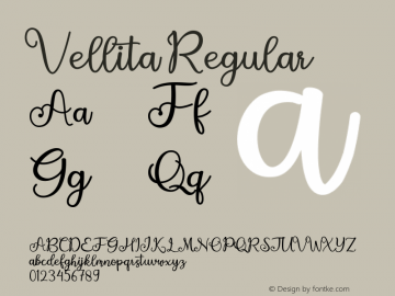 Vellita Version 1.00;May 2, 2020;FontCreator 12.0.0.2525 32-bit图片样张