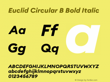 EuclidCircularB-BoldItalic Version 3.001 Font Sample