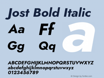 Jost Bold Italic Version 3.500 Font Sample